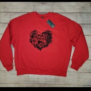 Gothic skeletons kissing heart red Crewneck Oversized sweatshirt